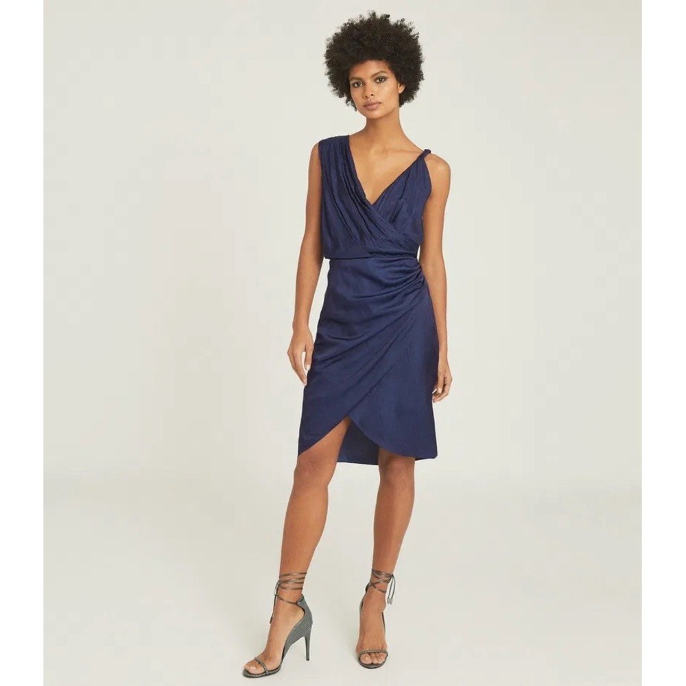 Reiss Zaria Drape Front Cocktail Dress Navy Size 12